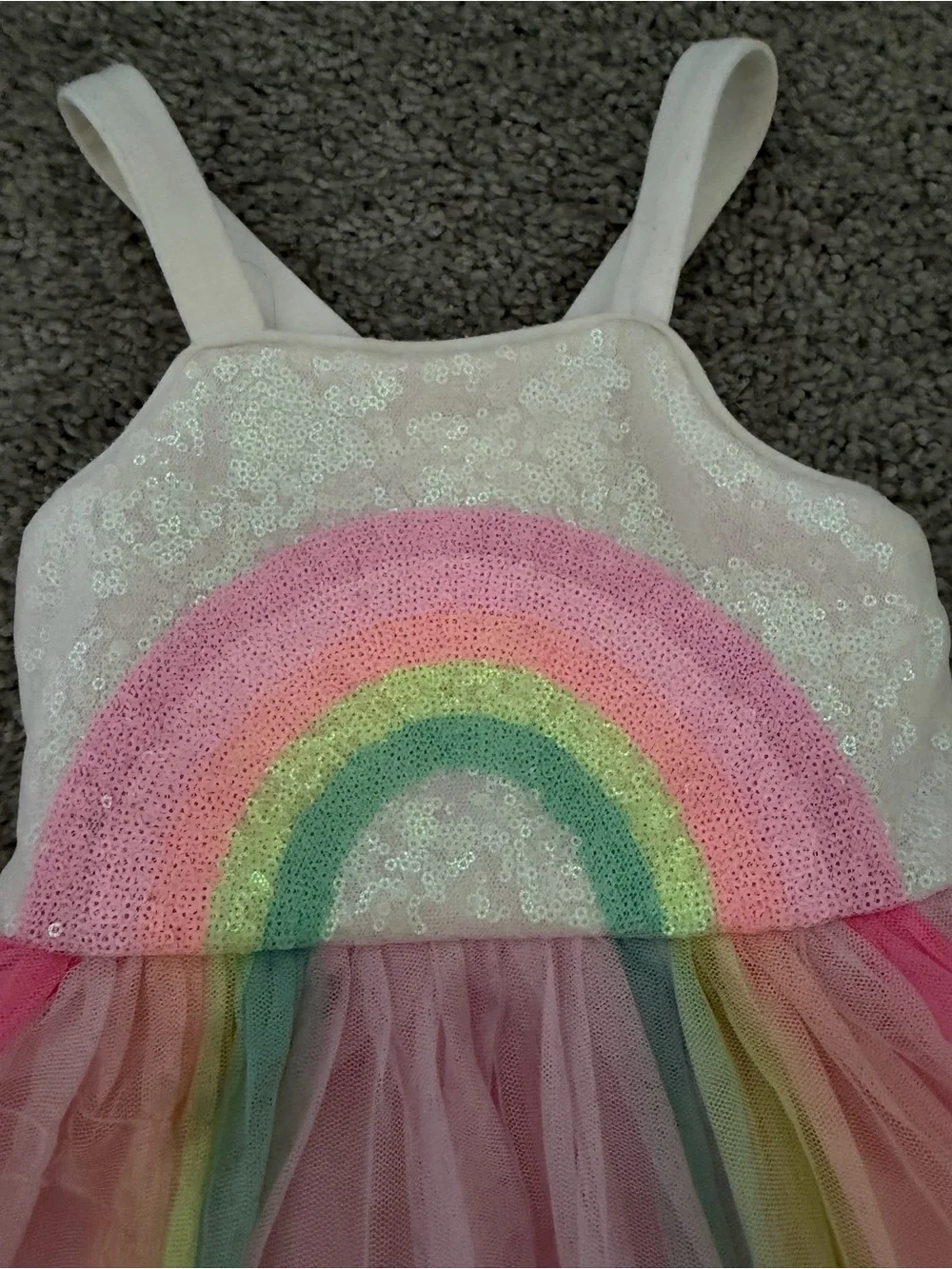 Girls Pink Rainbow Tulle Dress - Sleeveless Sparkle Bodice